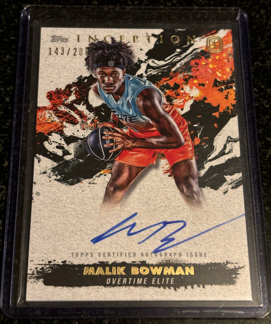 TOPPS INCEPTION AUTO Malik Bowman 143/200 OVER TIME ELITE ON CARD ROOKIE